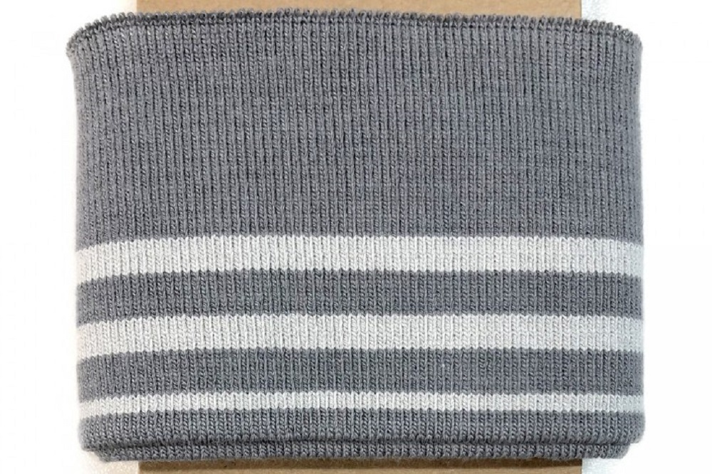 Cuff Bündchen gerippt 3 Stripes grau-weiß