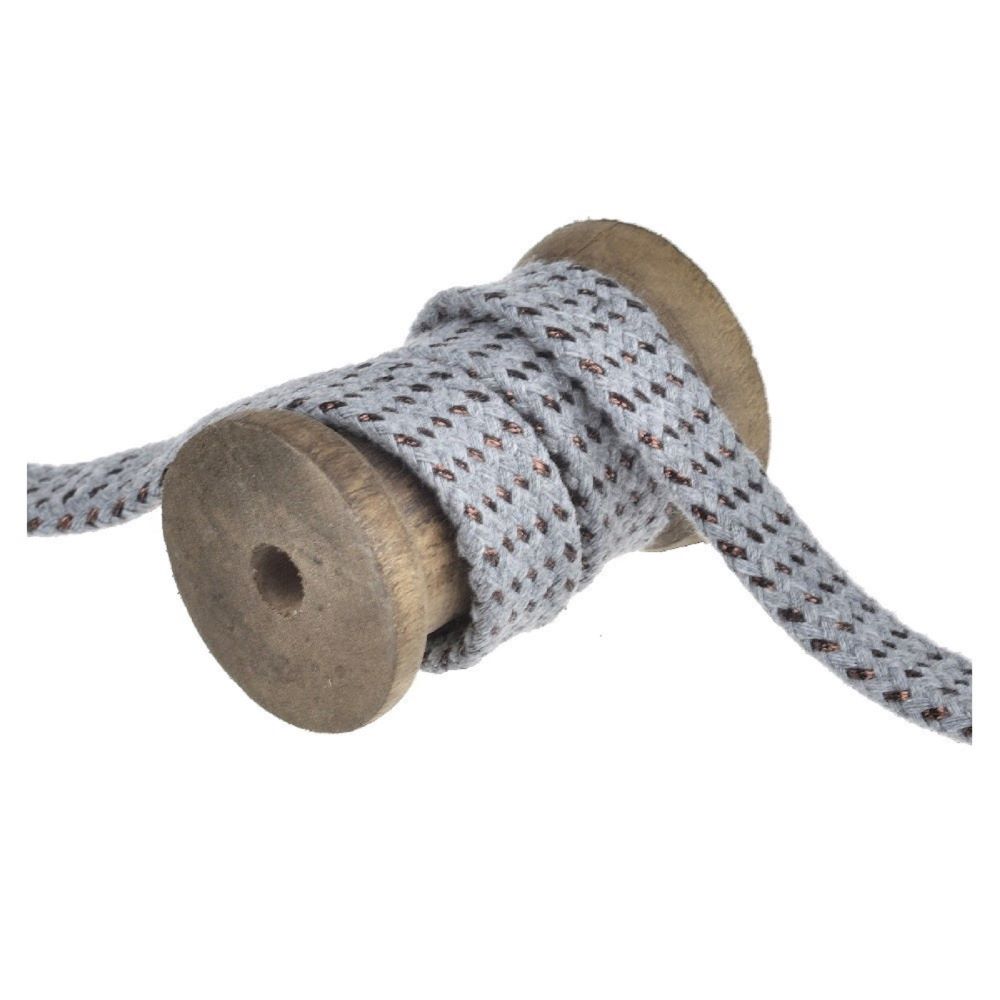 Flachkordel | Baumwollkordel | 20 mm | eingewebter Kupferfaden | grau-kupfer