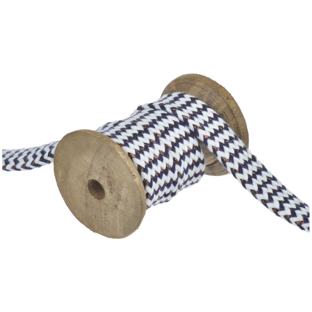 Flachkordel | Baumwollkordel | 20 mm | eingewebter Kupferfaden | weiß-navy