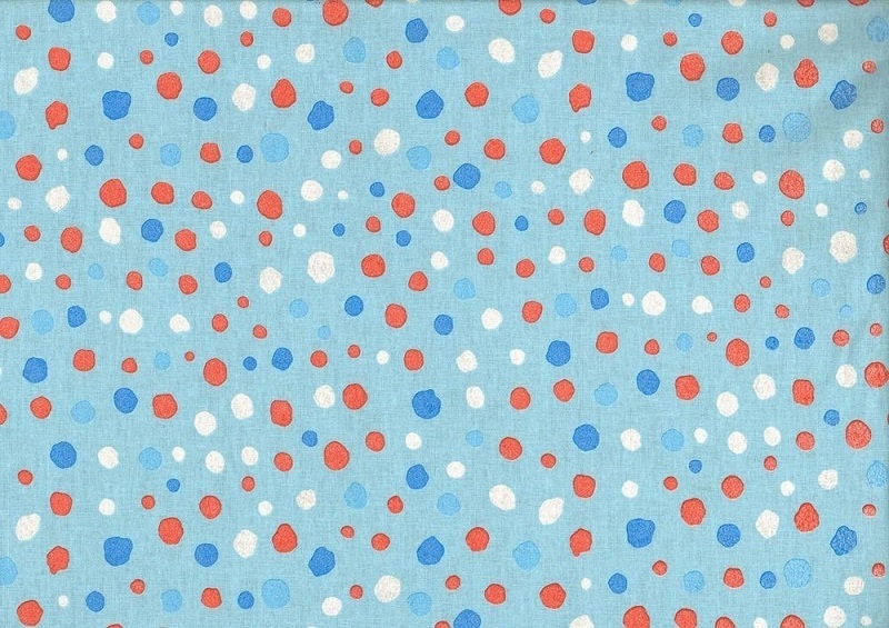 Baumwollstoff WENDELIN Punkte hellblau-rot-weiß