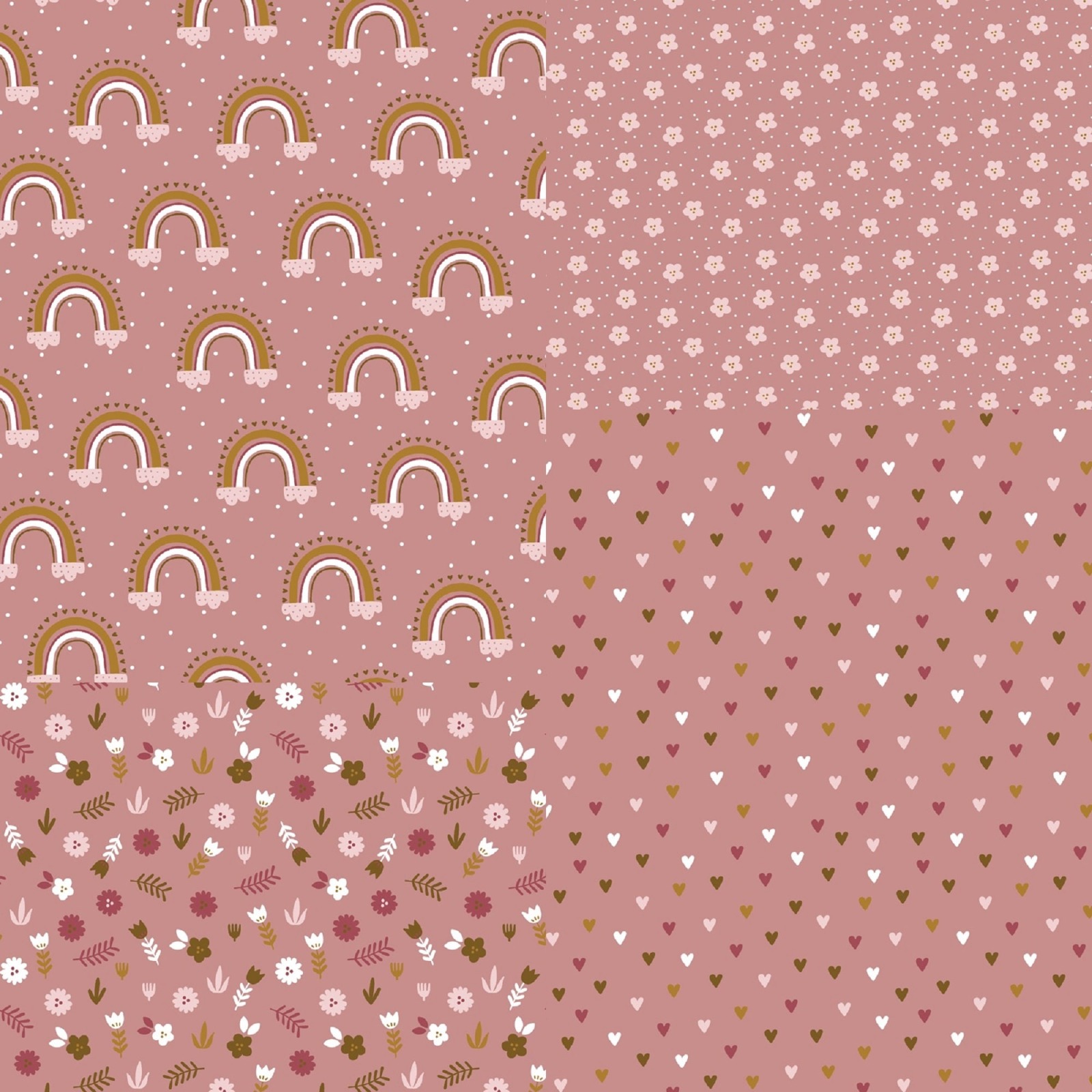 Stoffpaket Baumwollstoffe LOVELY RAINBOW STORY, blush / 4 x 0,5 m 2