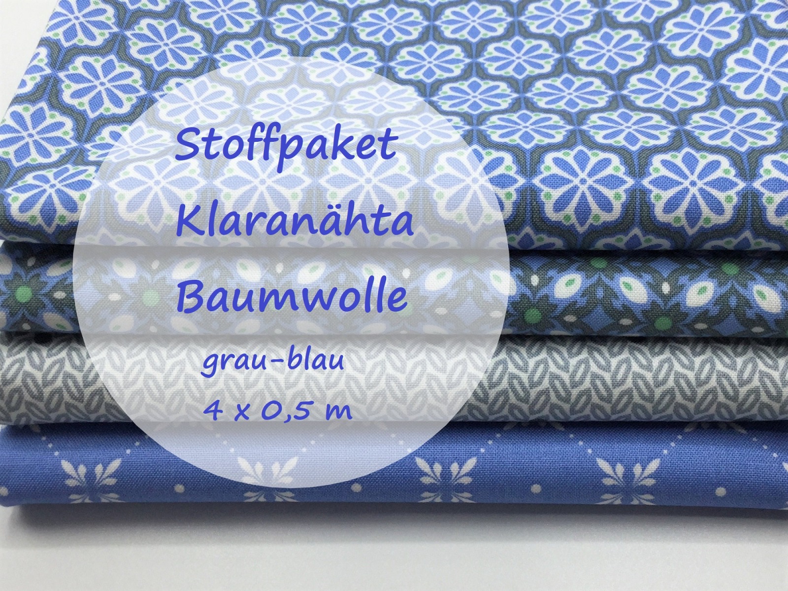 Stoffpaket Klaranähta Baumwollstoffe / blau / 4 x 0,5 m / Patchwork