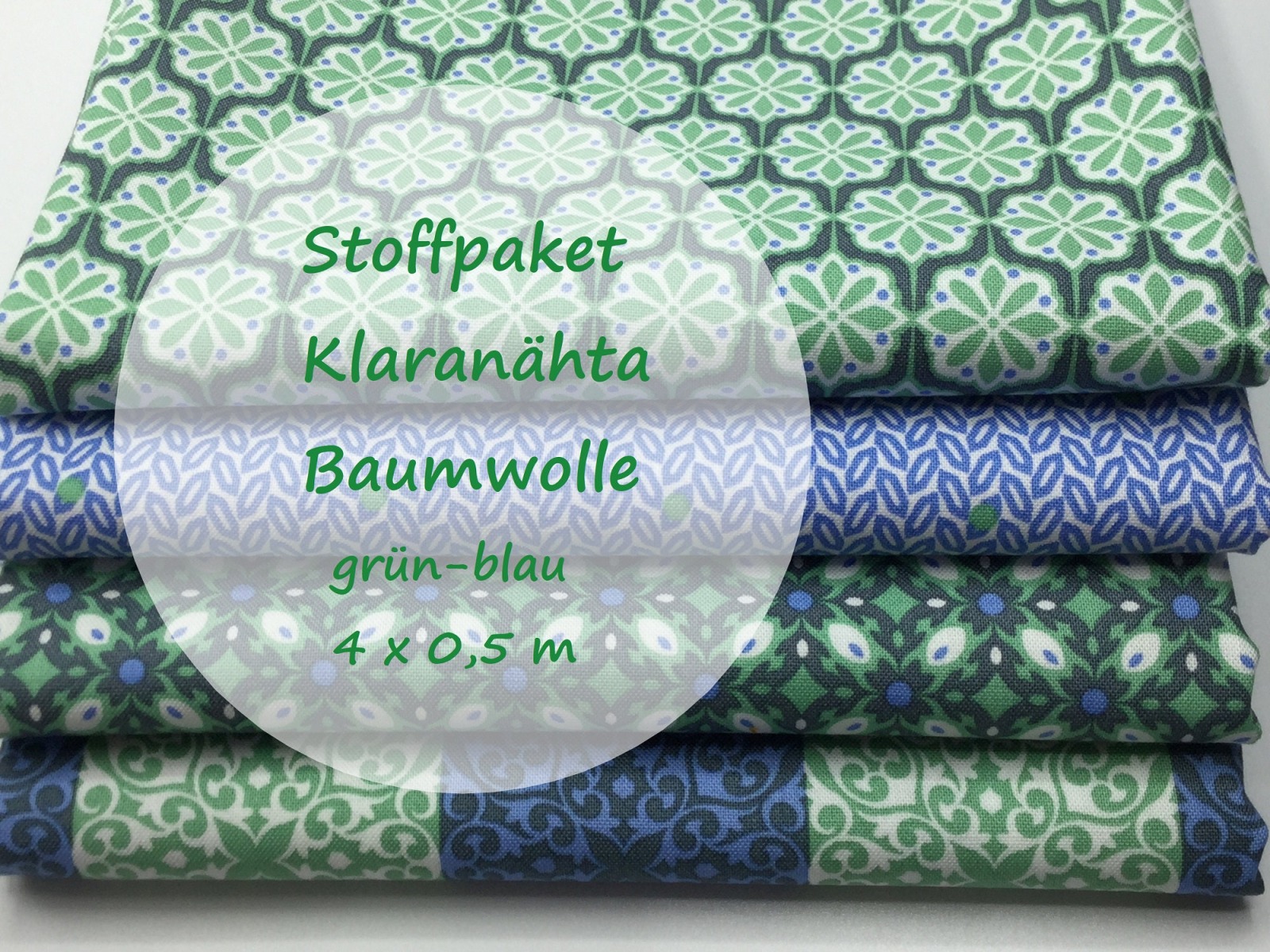 Stoffpaket Klaranähta Baumwollstoffe / grün-blau / 4 x 0,5 m / Patchwork