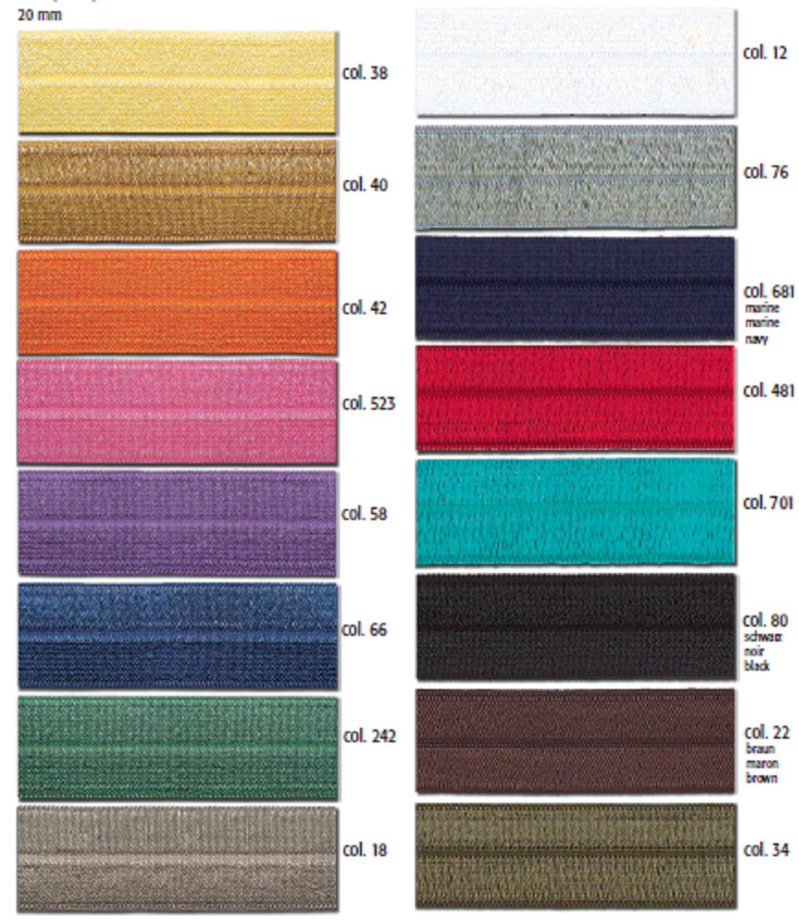 Gummiband für Unterwäsche | Einfaßband elastisch | 20 mm breit | verschiedene Farben