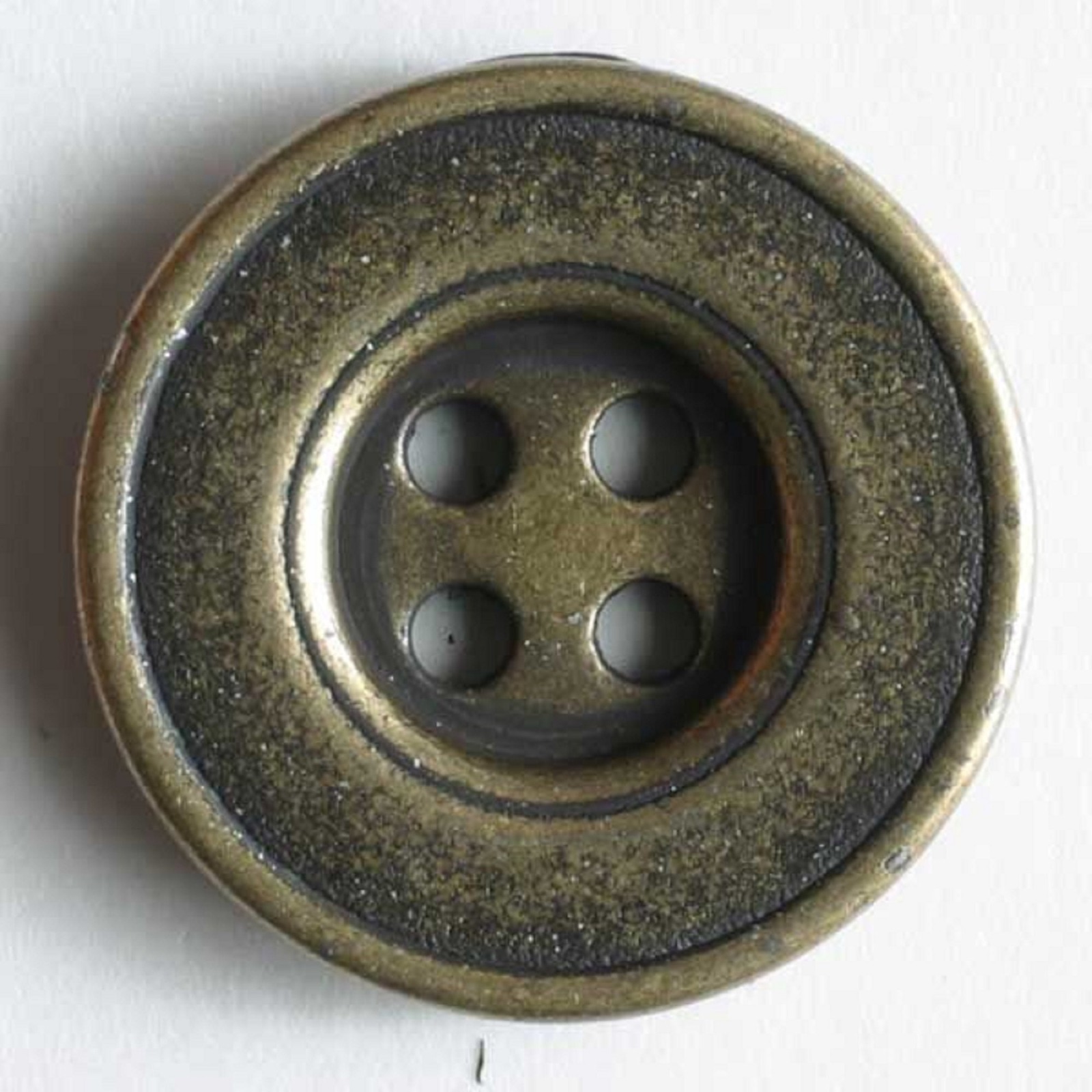 Vollmetall-Knopf | antik mit breitem Rand | 4-Loch | 15 mm | altmessing | 3 Stück
