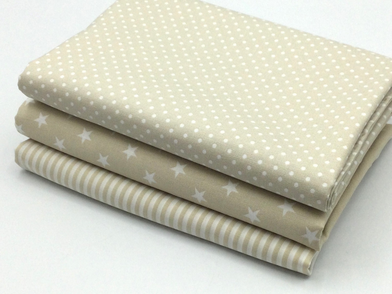 Stoffpaket Baumwolle | Punkte, Sterne, Streifen | 3 x 50 cm | beige 2