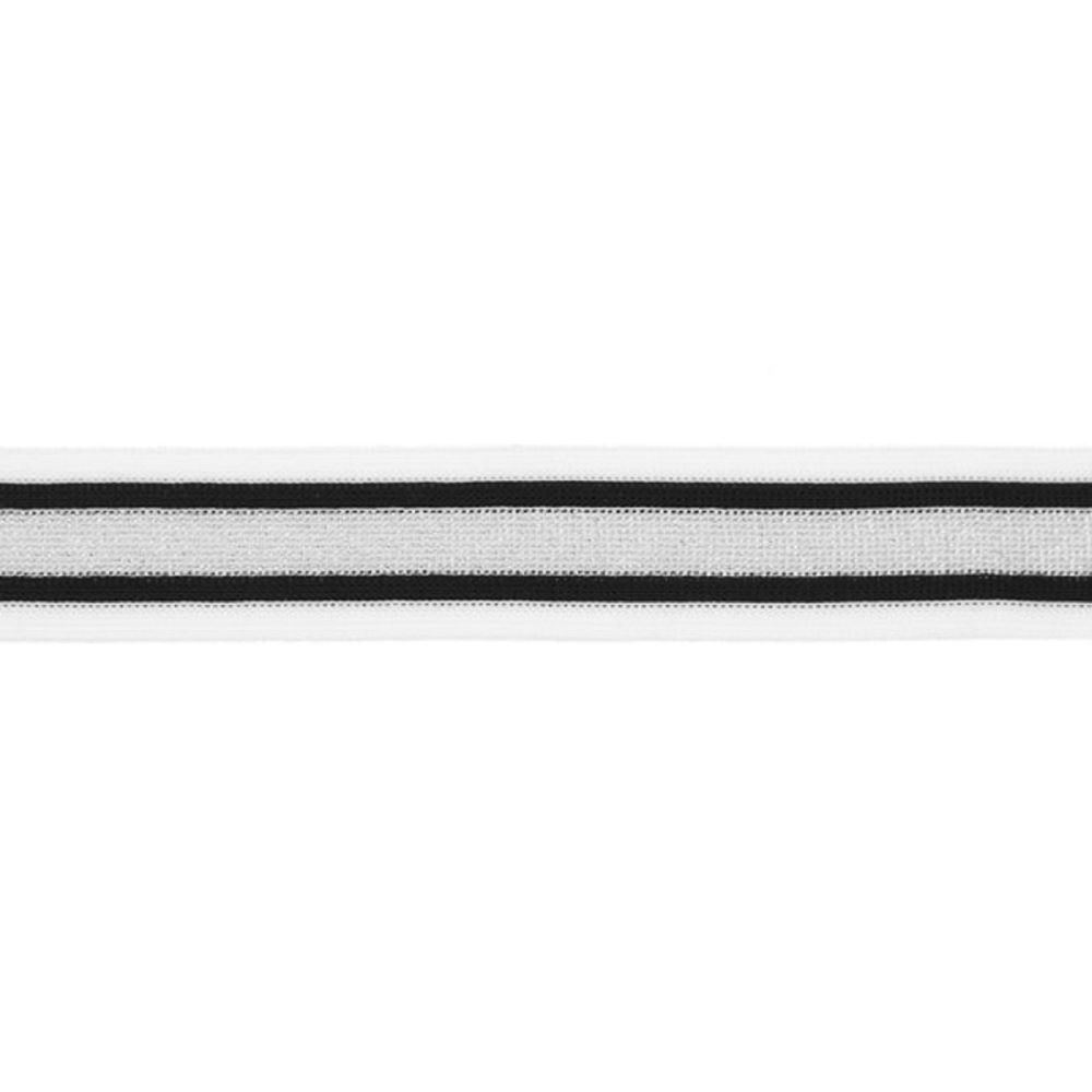 Hosenstreifen mit Glitzer | Lurexband | Nahtband | 25 mm | schwarz-silber-weiß