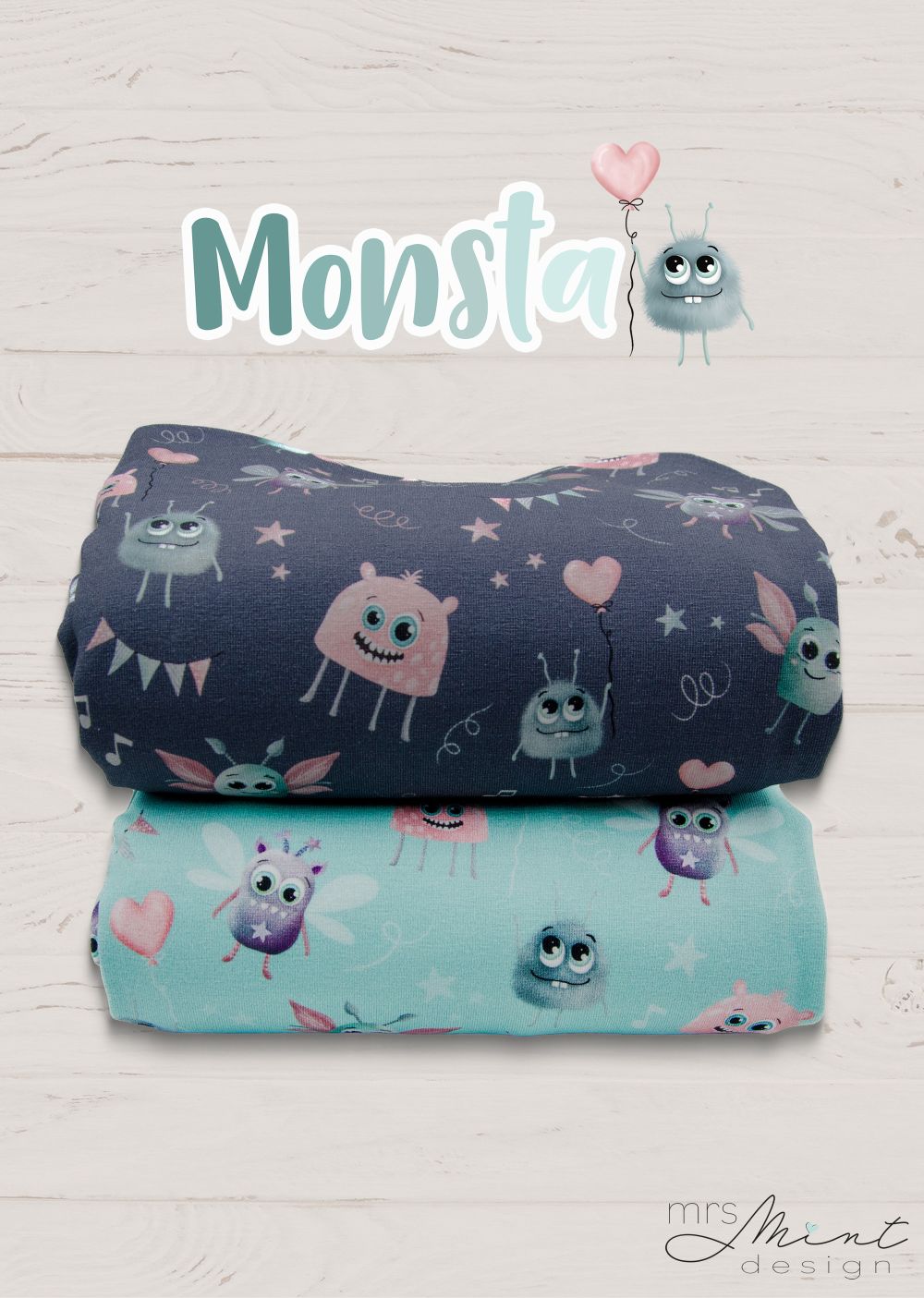 Baumwolljersey MONSTA by Mrs Mint Design | Herzen, Feen, hellmint | Swafing | Ökotex 5