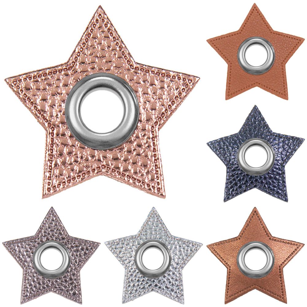Ösen Patches für Kordeln Lederimitat | Stern | marine metallic | 1 Paar 4