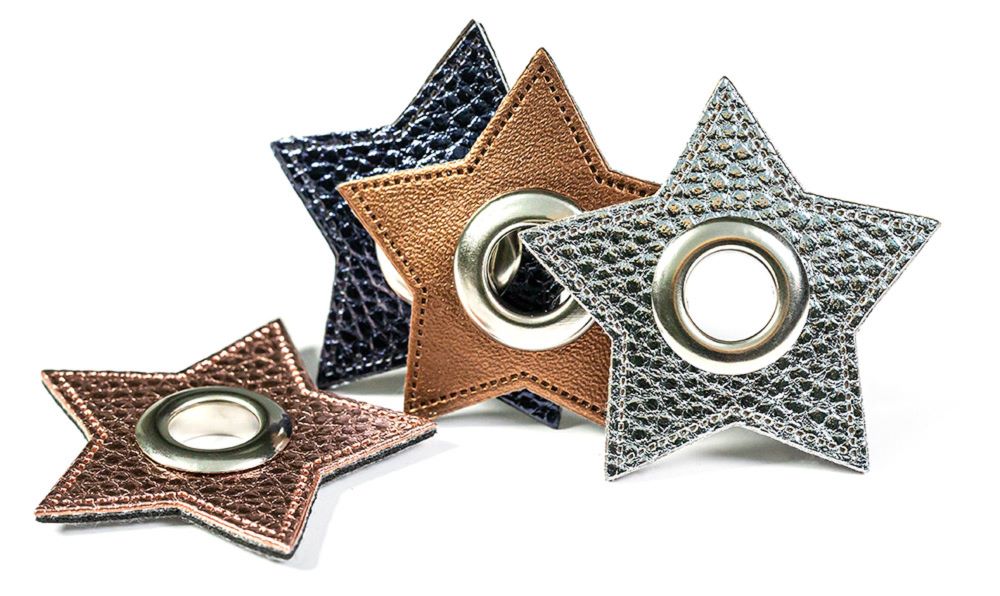 Ösen Patches für Kordeln Lederimitat | Stern | grau metallic | 1 Paar 3
