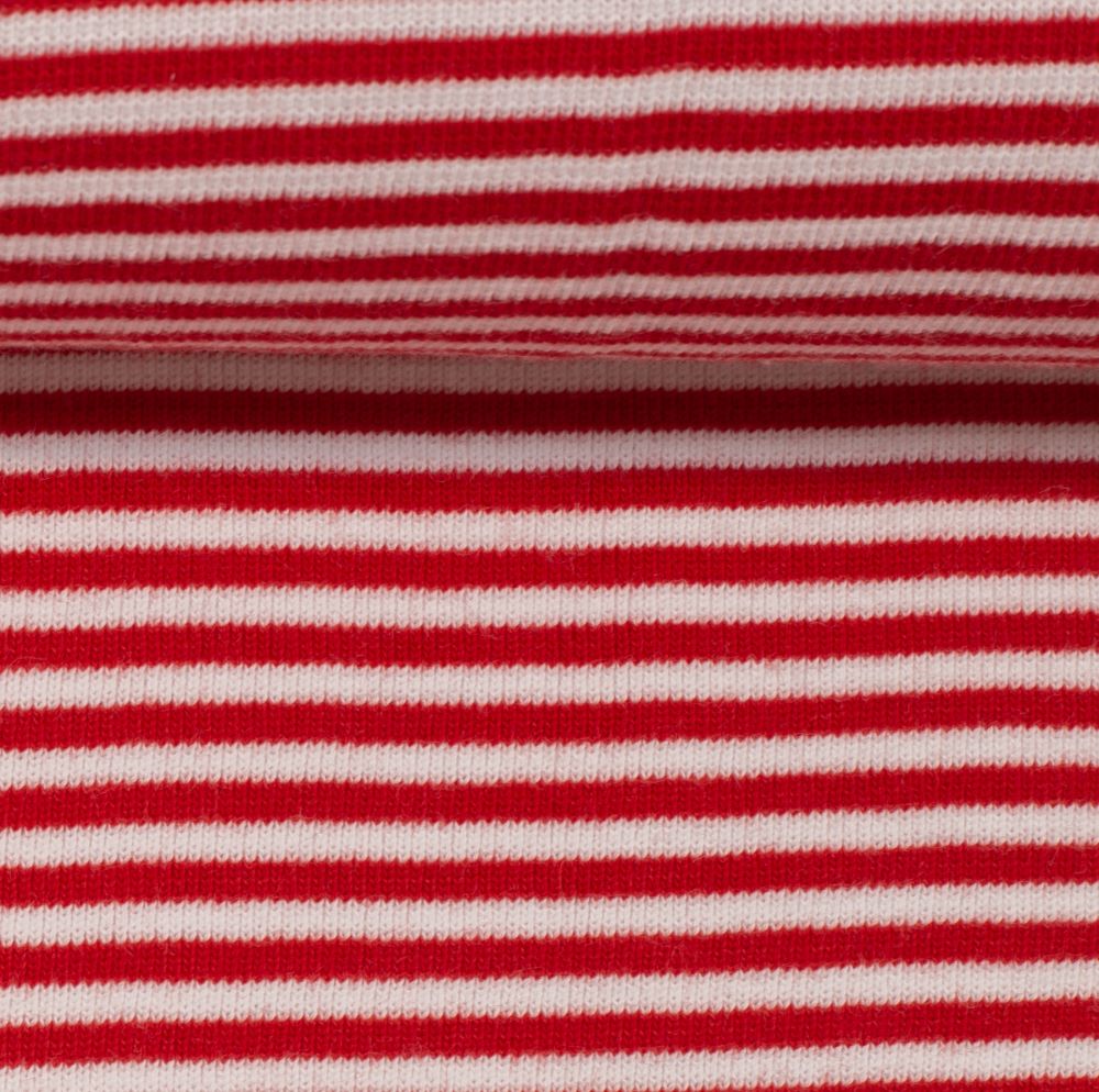45 cm REST Ringel-Bündchen ANDY | 3 mm Streifen | Schlauchware | Swafing | Ökotex | rot-weiß