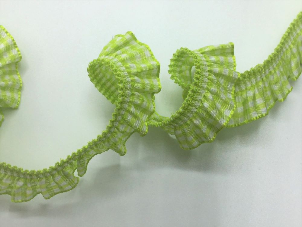 Rüschenband | elastisch | 19 mm | Vichykaro | hellgrün