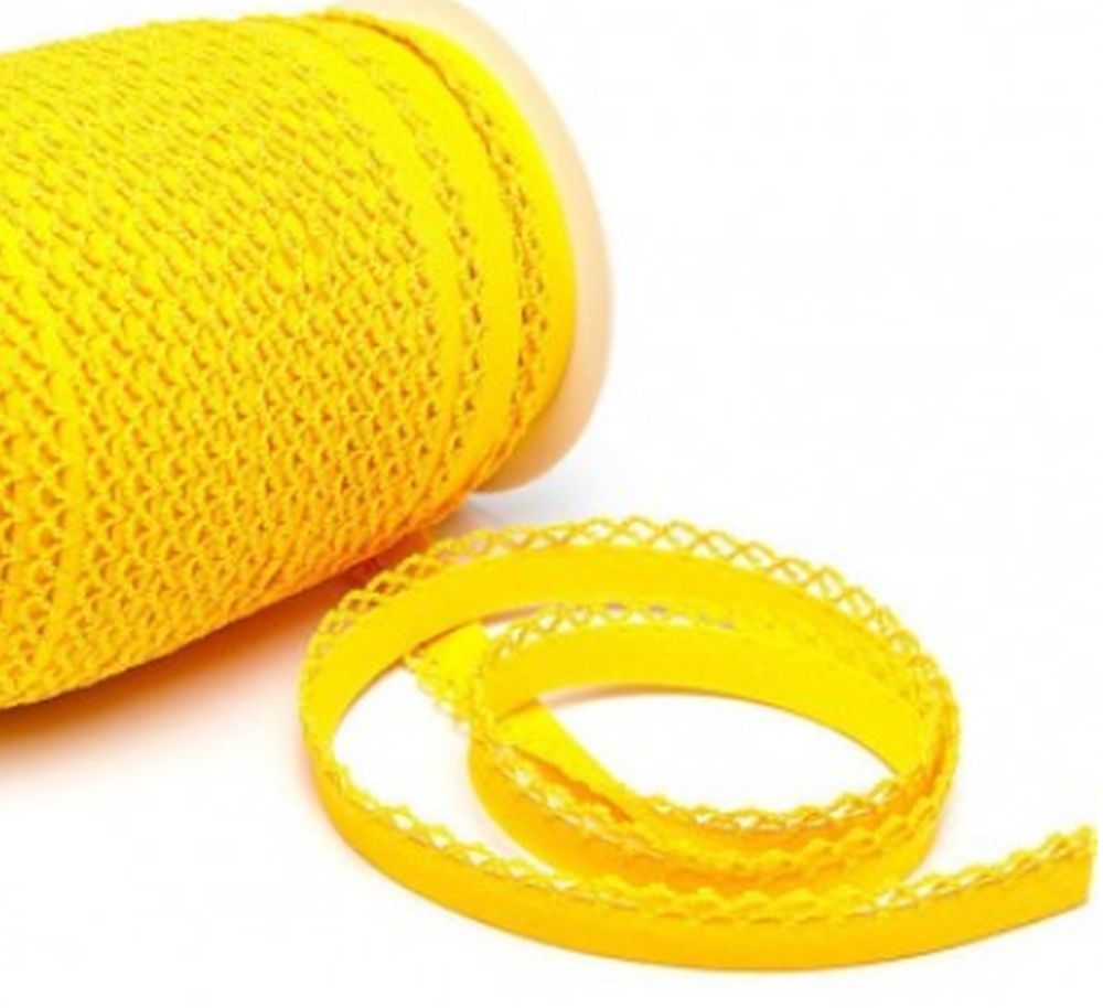 Schrägband mit Häkelborte | 12 mm | gelb