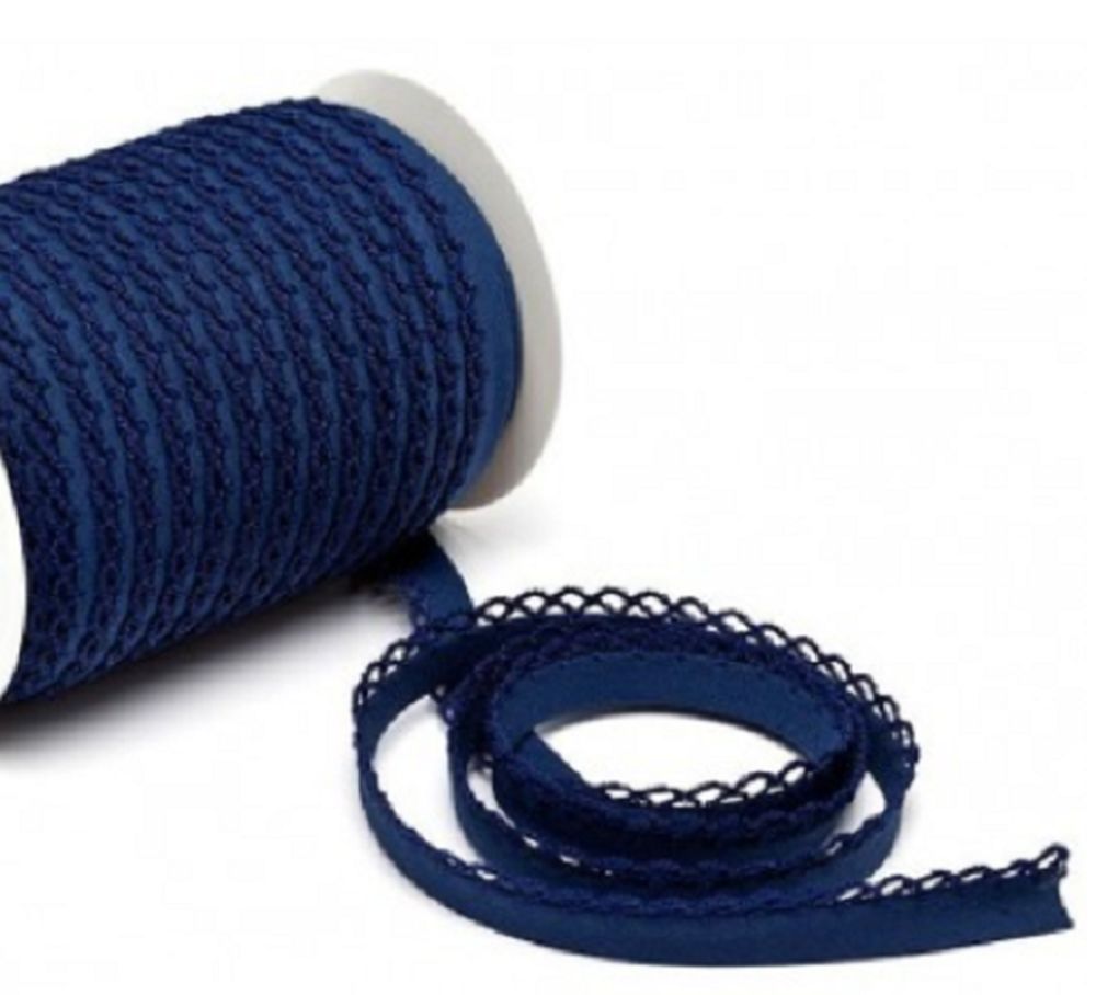 Schrägband mit Häkelborte | 12 mm | marineblau