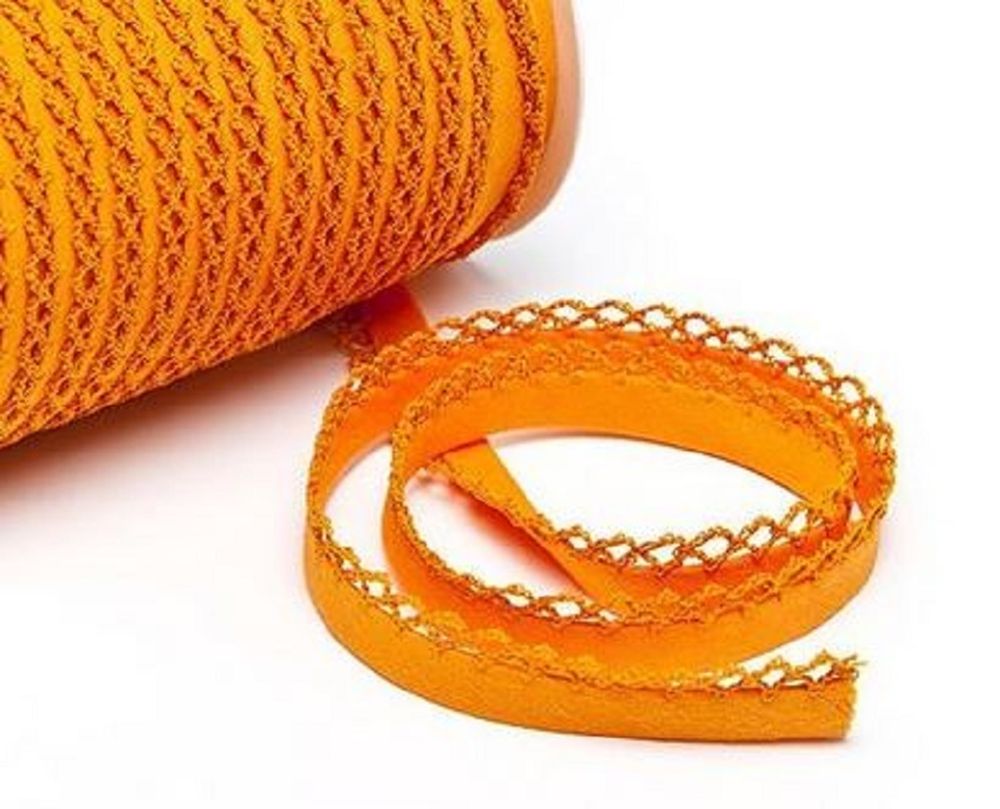 Schrägband mit Häkelborte | 12 mm | orange