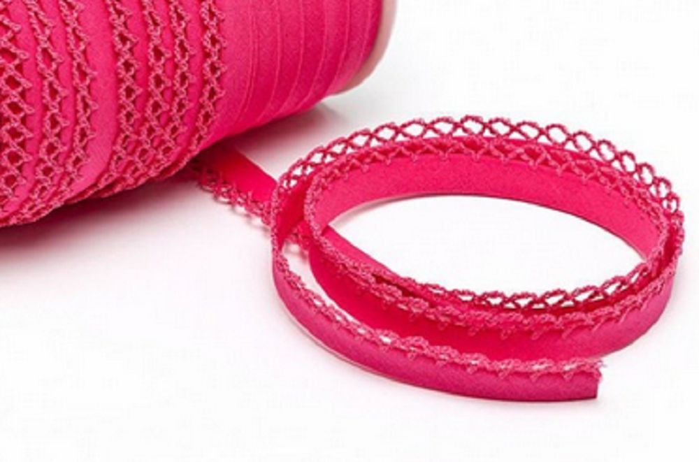 Schrägband mit Häkelborte | 12 mm | pink