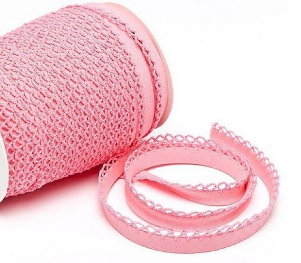 Schrägband mit Häkelborte | 12 mm | rosa