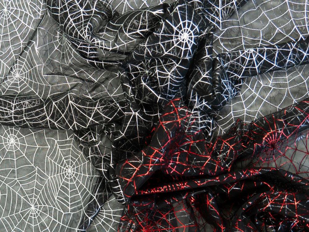 Feintüll | Spider Web | schwarz-rot-silber | Halloween, Karneval | ab 0,5 m 4