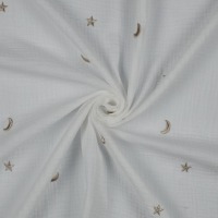 Musselin | Double Gauze | mit Stickerei | STARS | offwhite