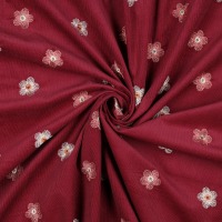 Babycord Feincord 21W Embroidery FLOWER | bordeaux | by Poppy