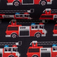 Baumwollstoff KIM | Feuerwehrautos, schwarz | Ökotex