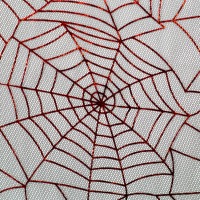 Feintüll | Spider Web | schwarz-rot-silber | Halloween, Karneval | ab 0,5 m 2