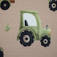 Baumwolljersey LANDKIND by Mrs Mint Design | Traktor, beige | Swafing | Ökotex 2