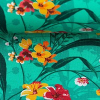 92 cm REST Baumwolljersey MATTI | Blüten und Blätter | smaragdgrün | Ökotex