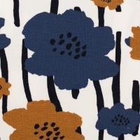 67 cm REST Baumwolljersey JOHANNA | Blüten, jeansblau-ocker | Swafing | Ökotex 3