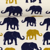 68 cm REST Baumwolljersey THEO | Elefanten, senf-dunkelblau | Ökotex