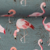 1,30 m REST Baumwolljersey ANIMALS | by Christiane Zielinski | Flamingos | grau | Ökotex 2