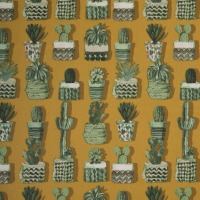 Beschichtete Baumwolle LEONA | Kakteen, Blumentöpfe | senf