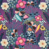 Beschichtete Baumwolle LEONA | Schmetterlinge, Blumen, rauchblau 3