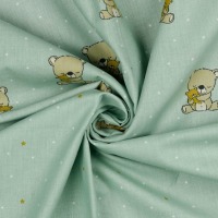 BIO Baumwollstoff Popeline SWEET BEAR | light green | Ökotex | by Poppy