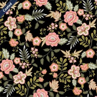50 cm REST Beschichtete Baumwolle PAISLEY FLOWERS | schwarz | by Poppy