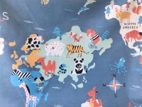 Baumwoll Twill Druck | Weltkarte, Tiere, jeansblau 3
