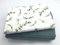 Stoffpaket Waffelpique &amp; Baumwolle, Zweige, smaragd / Bettschlange Nestchen Wickelunterlage Kissen