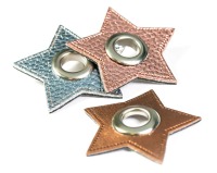 Ösen Patches für Kordeln Lederimitat | Stern | grau metallic | 1 Paar 2