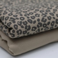 37 cm REST Ribjersey Ribstrick Jersey | LEOPARDENMUSTER, dunkelbeige | Rippenjersey | Ökotex