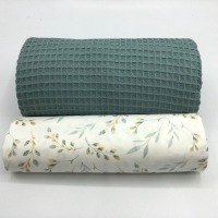 Stoffpaket Waffelpique &amp; Baumwolle | Weidenzweig, dark dusty mint | Bettschlange Nestchen