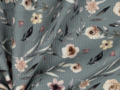 Waffelstrickjersey | FLOWERS | dark mint | Ökotex | by Poppy
