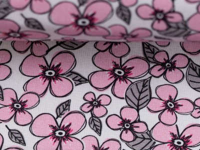 Baumwollstoff VALERIE PAPILLON | by STEINBECK | Blumen, weiß-rosa