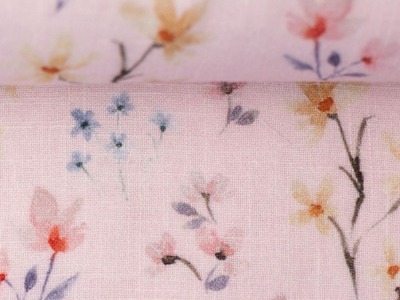 Musselin | Double Slub | CHRISSI | Blumen, rosa | Ökotex | ab 50 cm