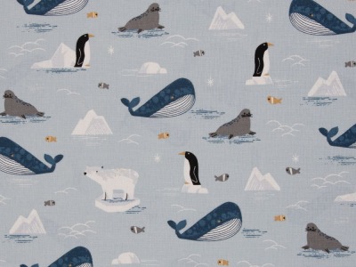Canvas | Dekostoff | TONI | Wale, Pinguine, Seehunde, hellblau