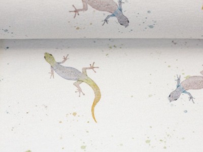 Baumwolljersey WILD ANIMALS | by Christiane Zielinski | Geckos, naturweiß | Ökotex