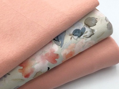 French Terry Stoffpaket ROSES | hellbeige-altrosa - je 0,5 m French Terry, Uni-Soft-Sweat &amp; Bündche