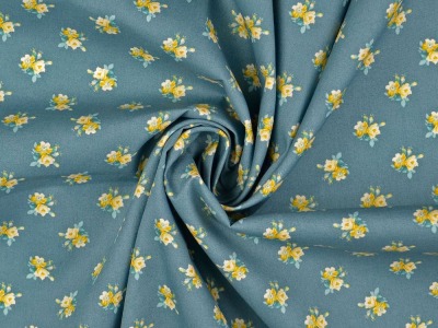 Baumwollstoff Popeline Cotton Club | floral | graublau-senf