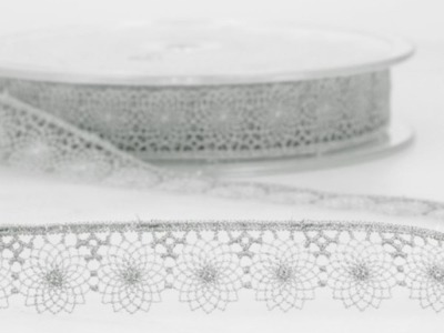 Besticktes Tüllband | 16 mm breit | hellgrau