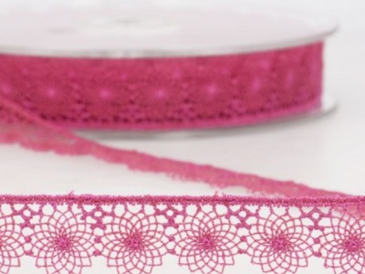 Besticktes Tüllband | 16 mm breit | pink