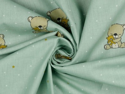 BIO Baumwollstoff Popeline SWEET BEAR | light green | Ökotex | by Poppy
